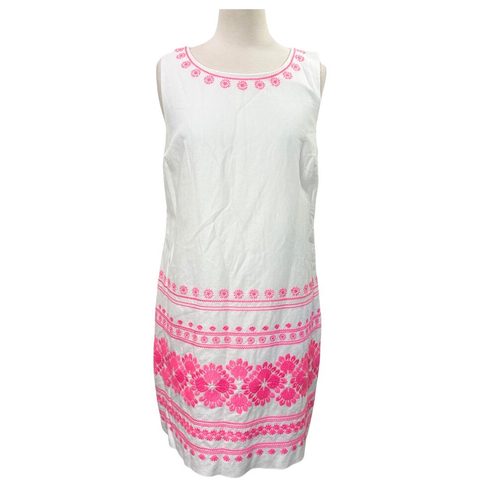 Vineyard Vines Womens 6 Caribbean Shift Dress White Pink Embroidered Linen Blend